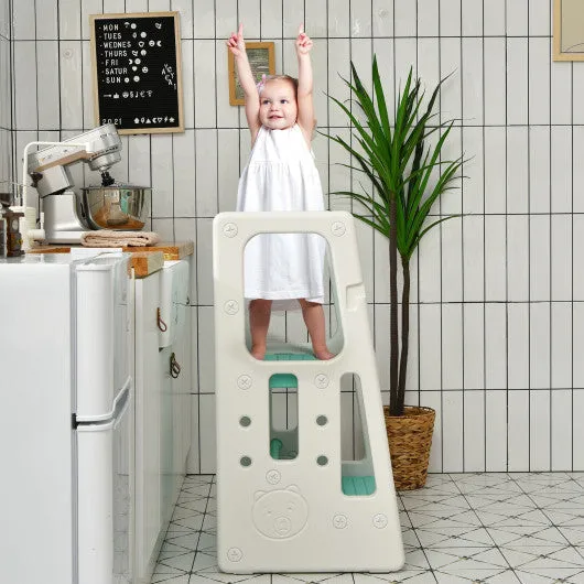 Kids Kitchen Step Stool With Double Safety Rails-Green