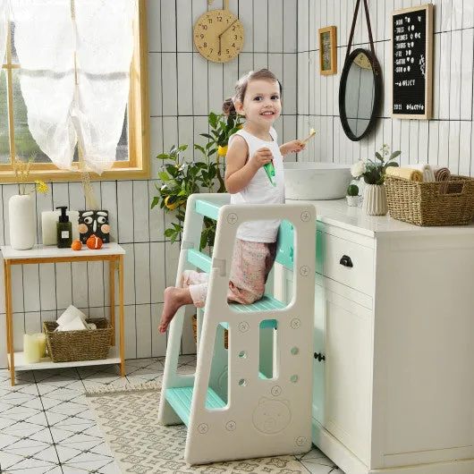 Kids Kitchen Step Stool With Double Safety Rails-Green