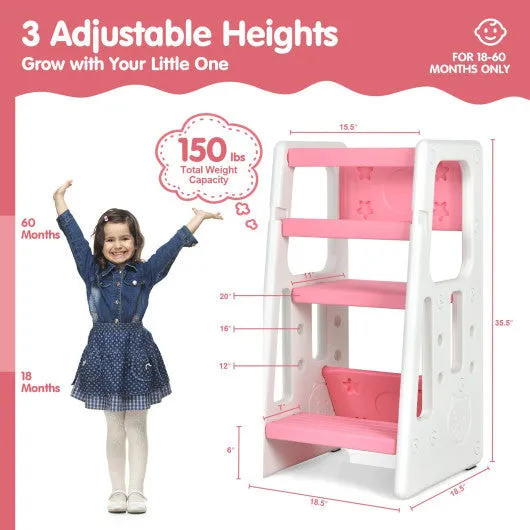 Kids Kitchen Step Stool With Double Safety Rails-Pink