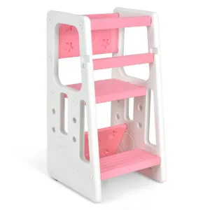 Kids Kitchen Step Stool With Double Safety Rails-Pink