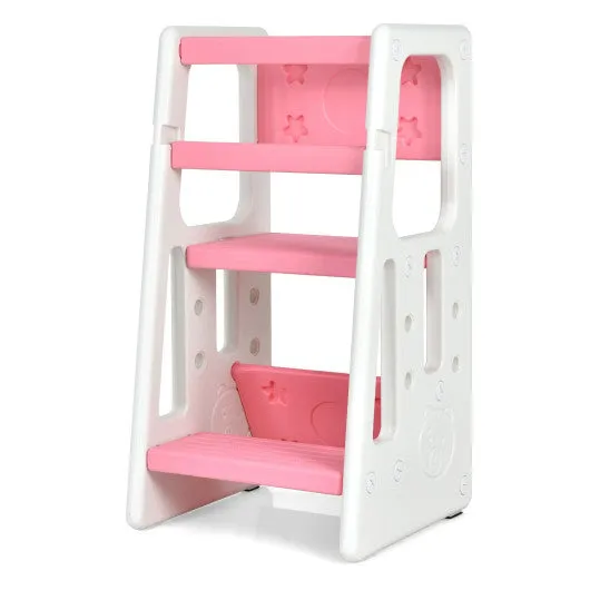 Kids Kitchen Step Stool With Double Safety Rails-Pink