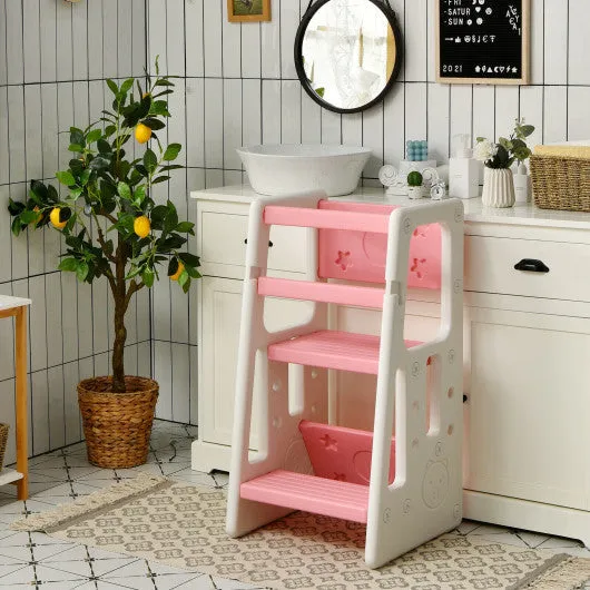Kids Kitchen Step Stool With Double Safety Rails-Pink
