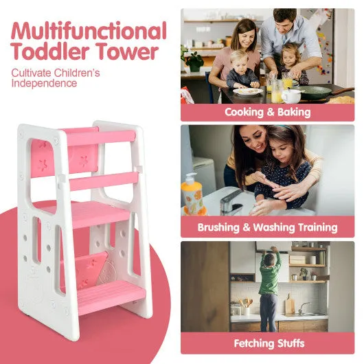 Kids Kitchen Step Stool With Double Safety Rails-Pink