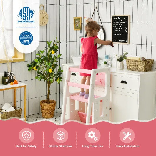 Kids Kitchen Step Stool With Double Safety Rails-Pink