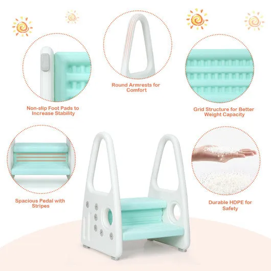 Kids Step Stool Learning Helper With Armrest for Kitchen Toilet Potty Training-Blue