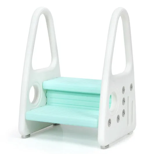 Kids Step Stool Learning Helper With Armrest for Kitchen Toilet Potty Training-Blue