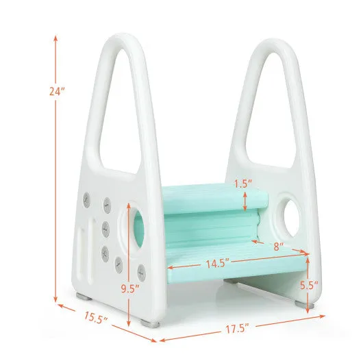 Kids Step Stool Learning Helper With Armrest for Kitchen Toilet Potty Training-Blue