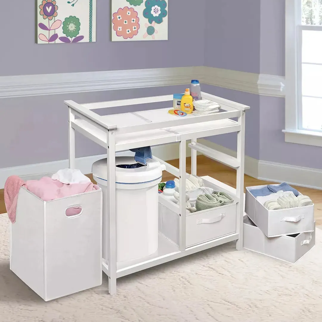 Modern Changing Table with Hamper - White