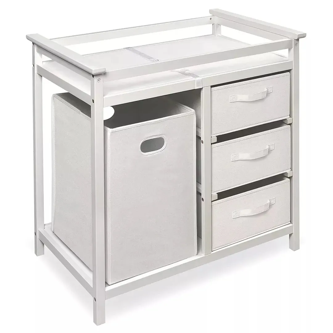 Modern Changing Table with Hamper - White
