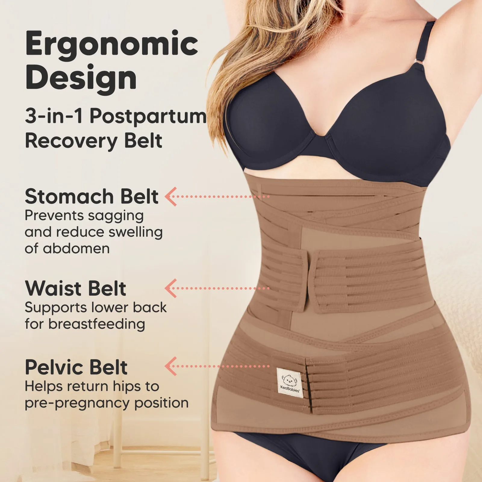 Revive 3-in-1 Postpartum Recovery Support Belt (Warm Tan)