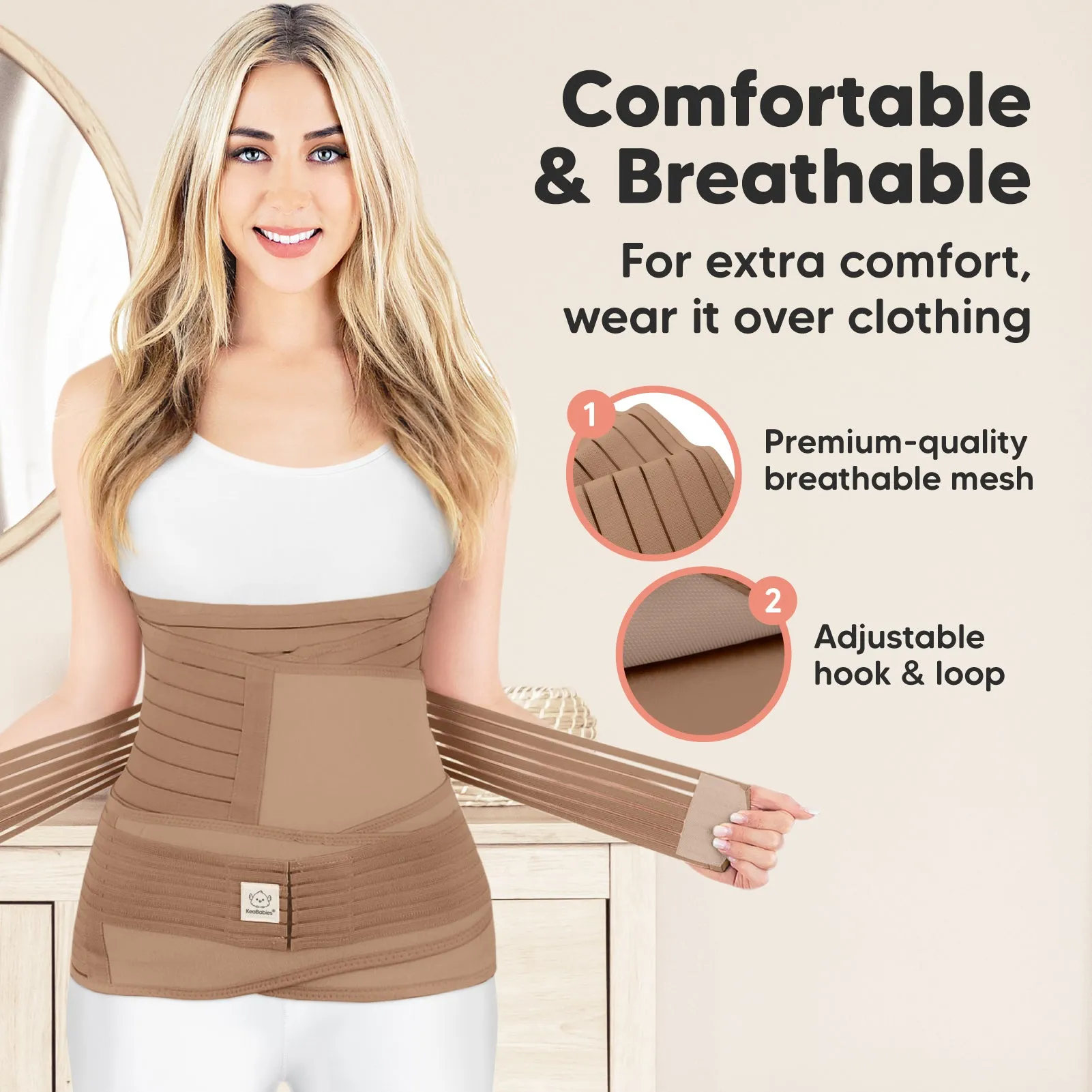 Revive 3-in-1 Postpartum Recovery Support Belt (Warm Tan)