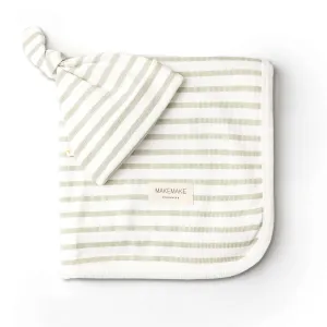 Sage Stripes | Organic Swaddle Blanket & Hat Set