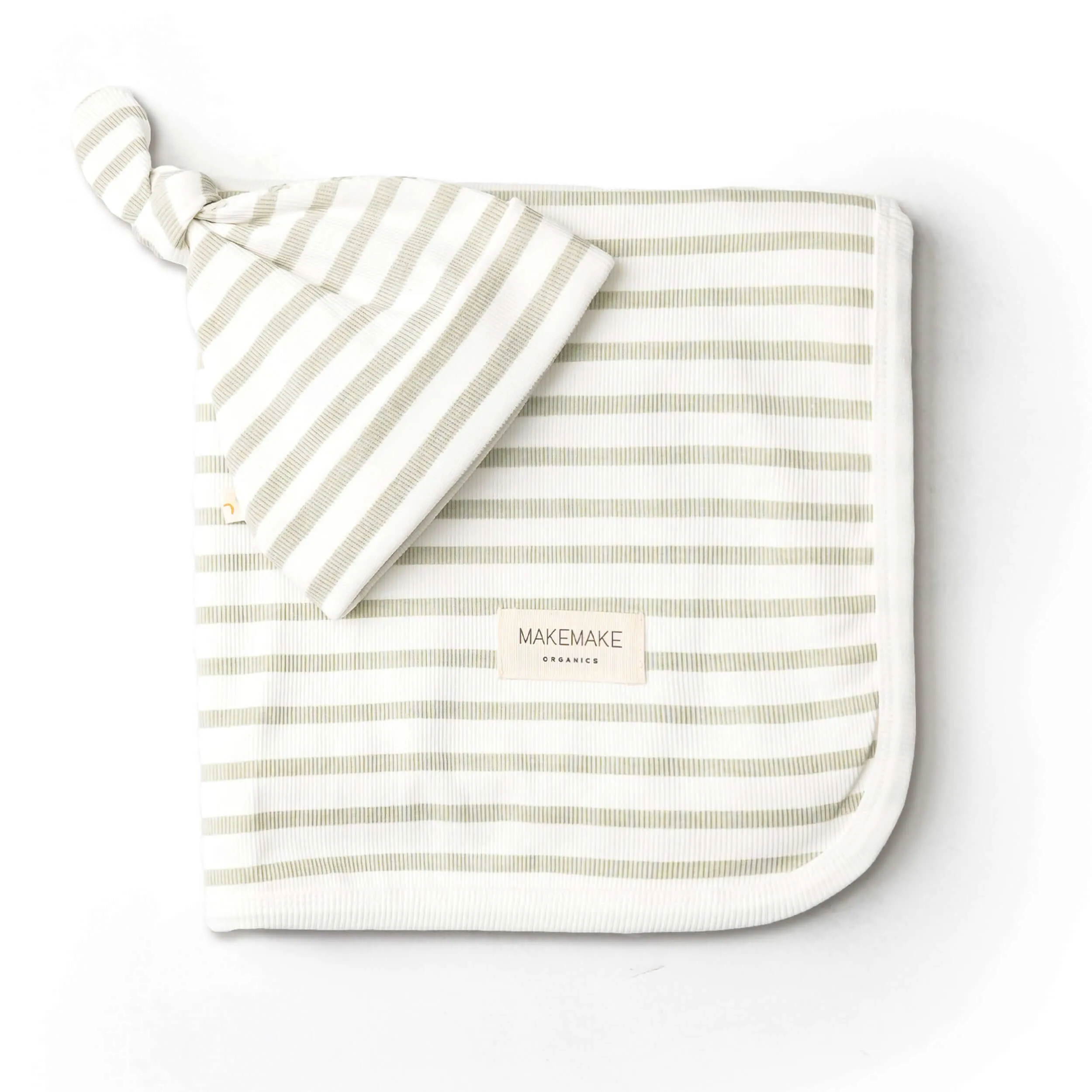 Sage Stripes | Organic Swaddle Blanket & Hat Set