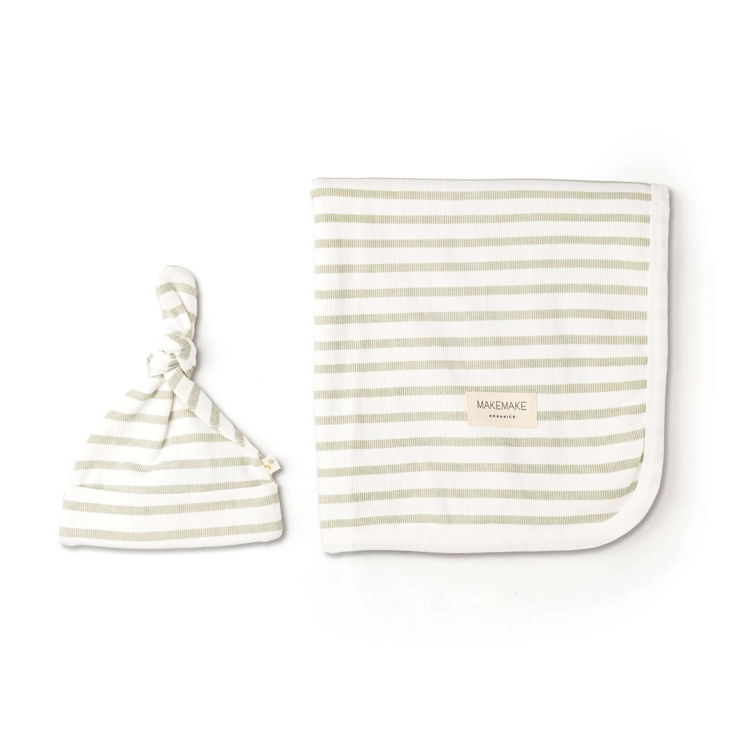 Sage Stripes | Organic Swaddle Blanket & Hat Set