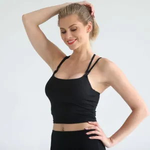 Sienna Light Support Nursing Crop Tank Bra | Ribbed Noir