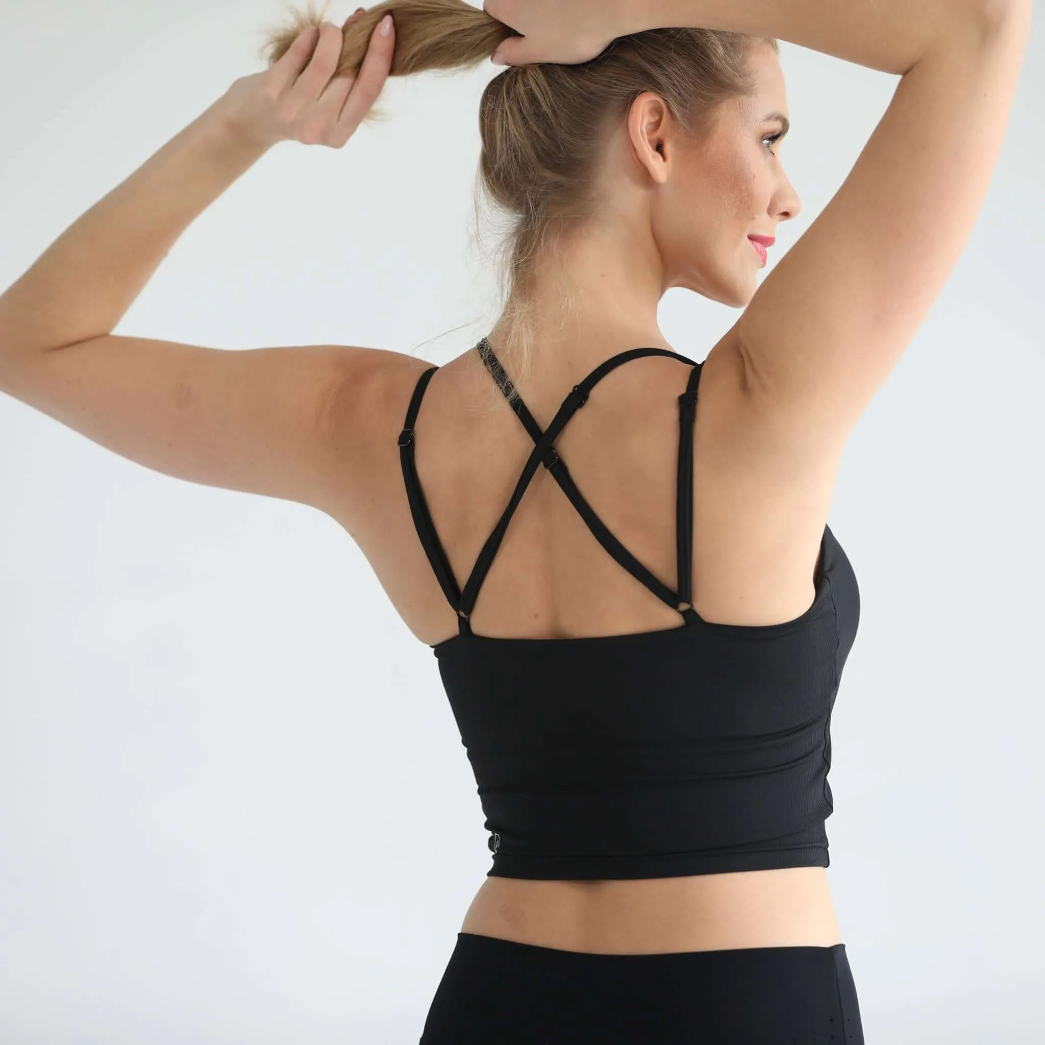 Sienna Light Support Nursing Crop Tank Bra | Ribbed Noir