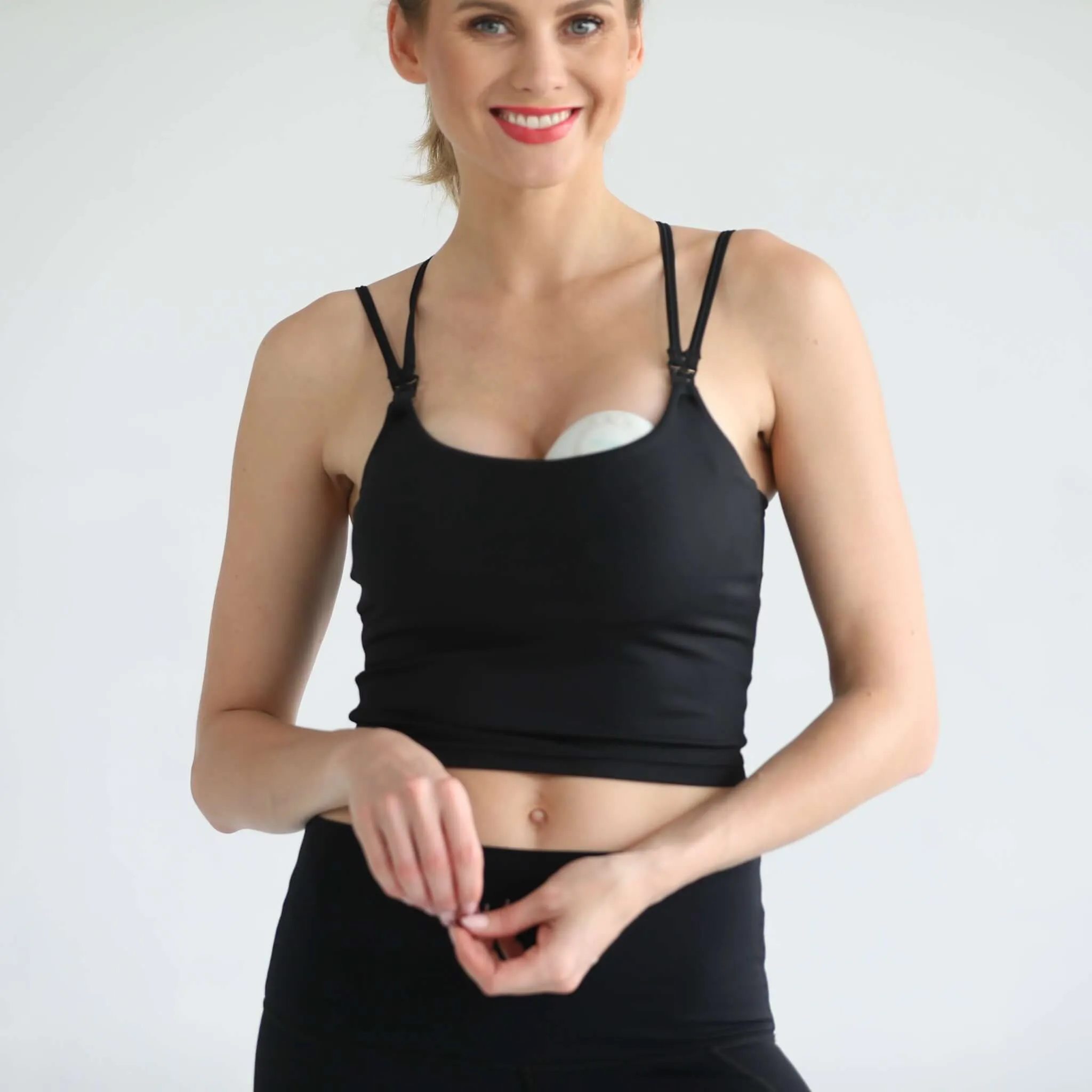 Sienna Light Support Nursing Crop Tank Bra | Ribbed Noir