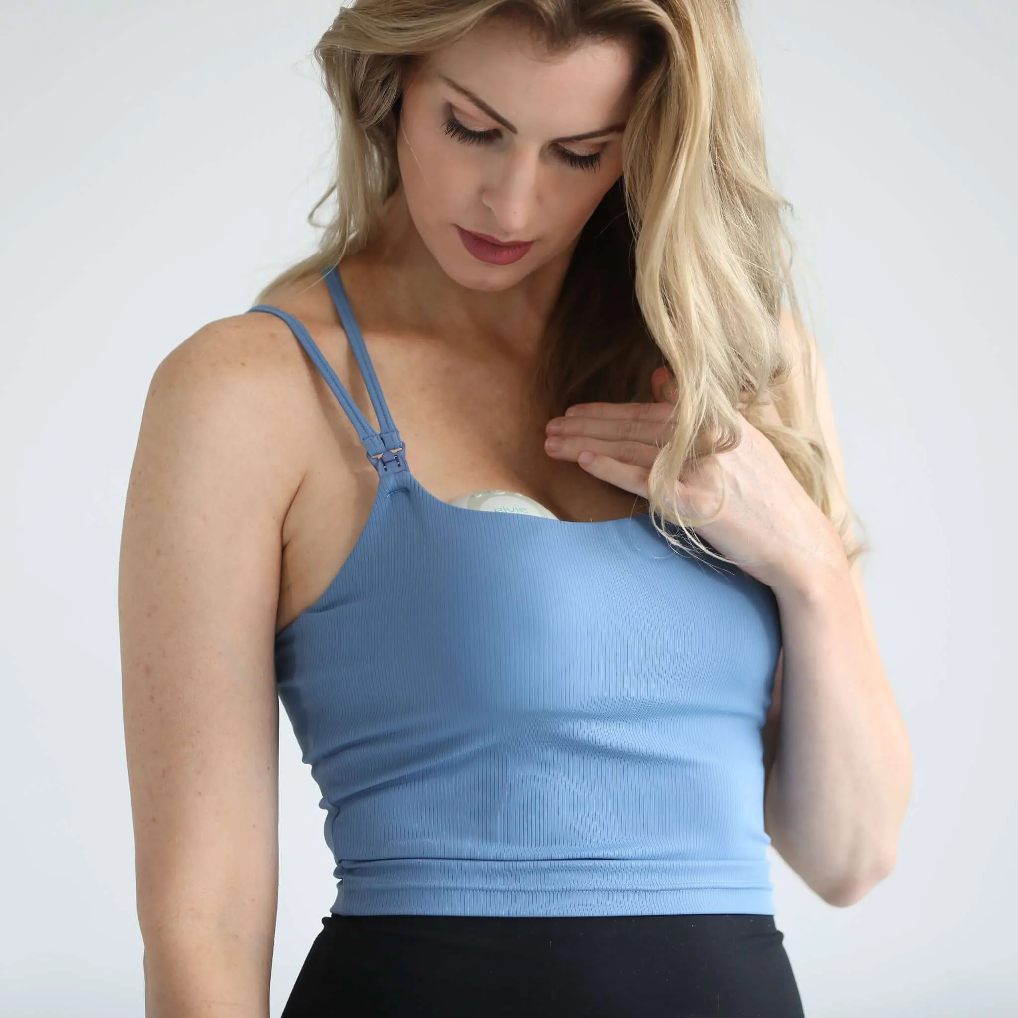 Sienna Light Support Nursing Crop Tank Bra | Ribbed Ocean Blue