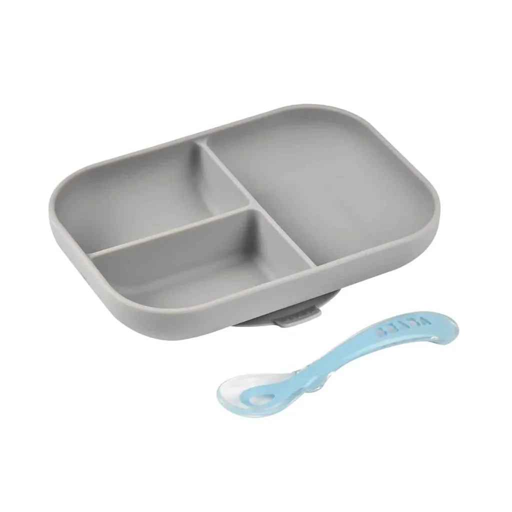 Silicone Suction Divided Plate & Spoon Set VARIOUS COLOURS