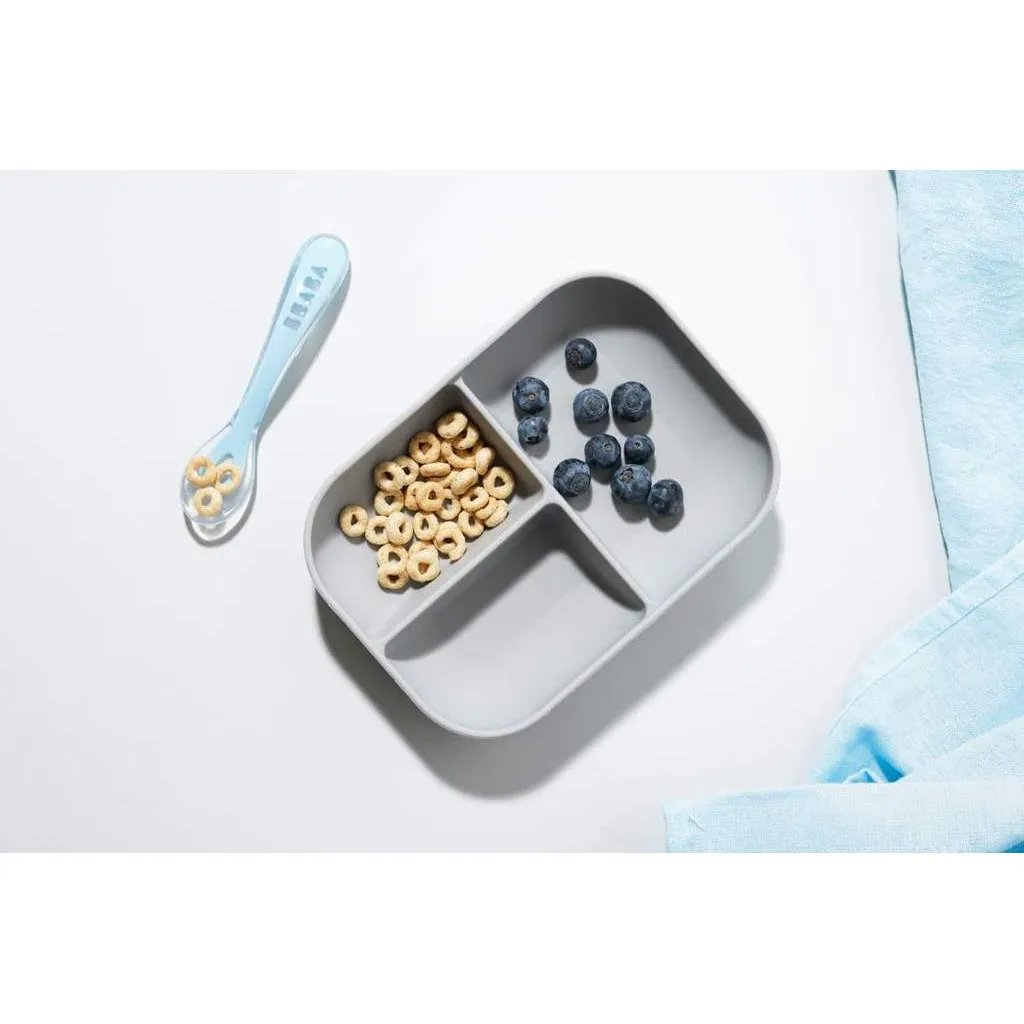 Silicone Suction Divided Plate & Spoon Set VARIOUS COLOURS