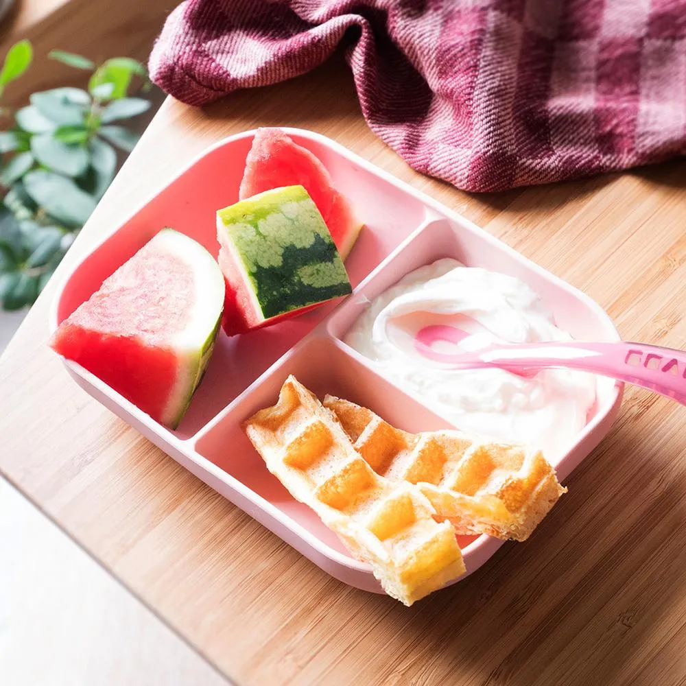 Silicone Suction Divided Plate & Spoon Set VARIOUS COLOURS