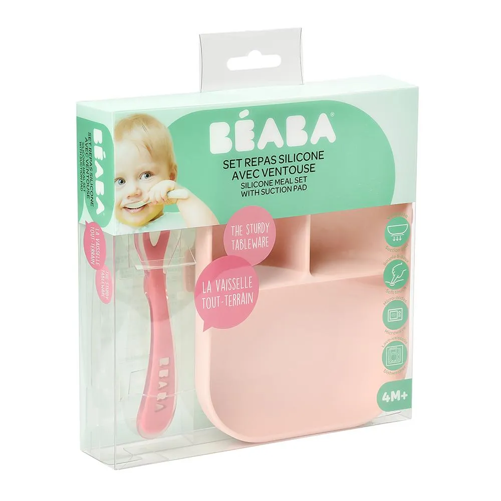 Silicone Suction Divided Plate & Spoon Set VARIOUS COLOURS
