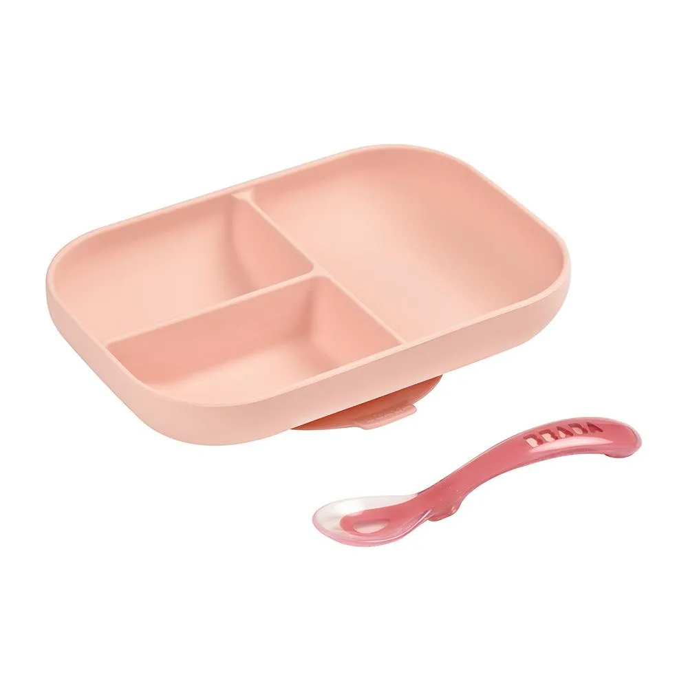 Silicone Suction Divided Plate & Spoon Set VARIOUS COLOURS