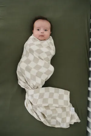 Taupe Checkered Muslin Swaddle Blanket