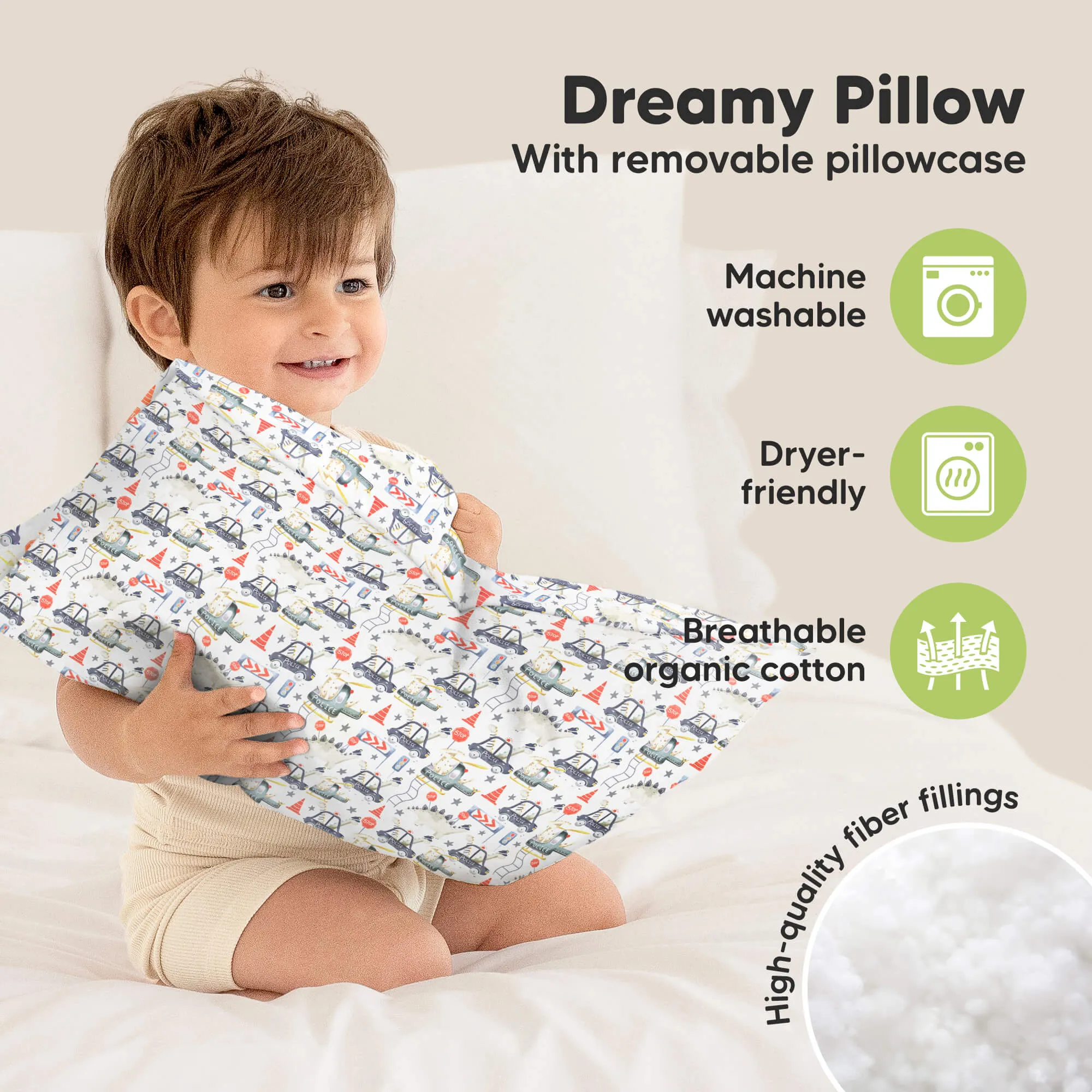 Toddler Pillow with Pillowcase (Dino Patrol)