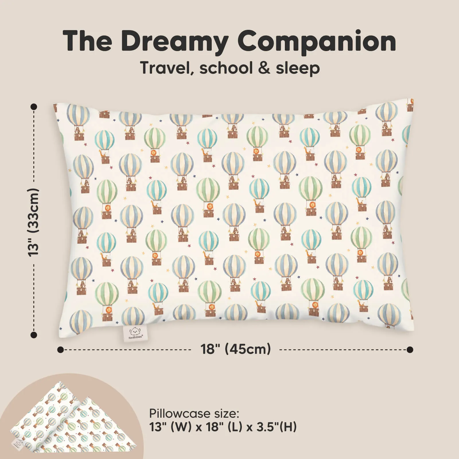 Toddler Pillow with Pillowcase (Hot Air Balloon)