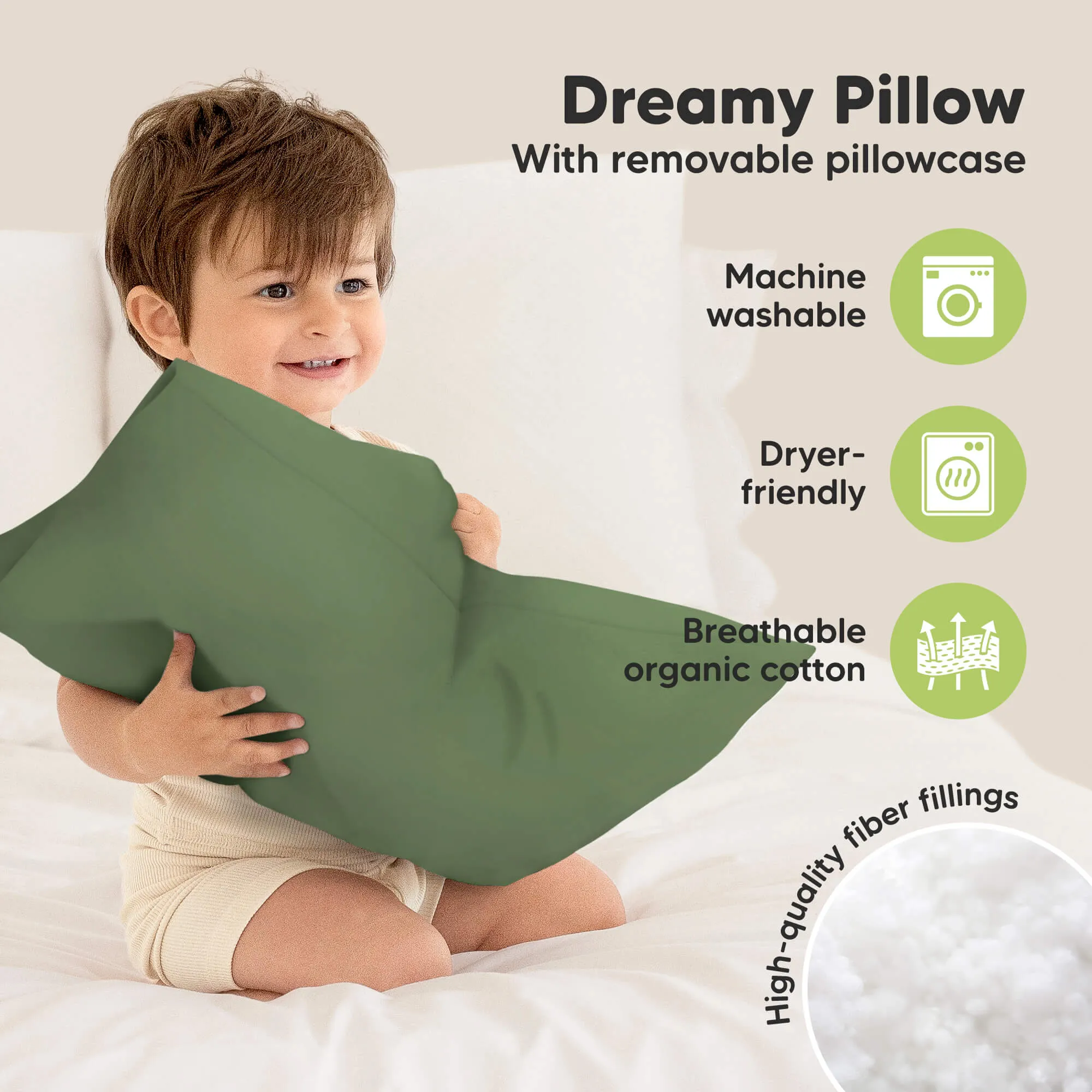 Toddler Pillow with Pillowcase (Jungle Green)