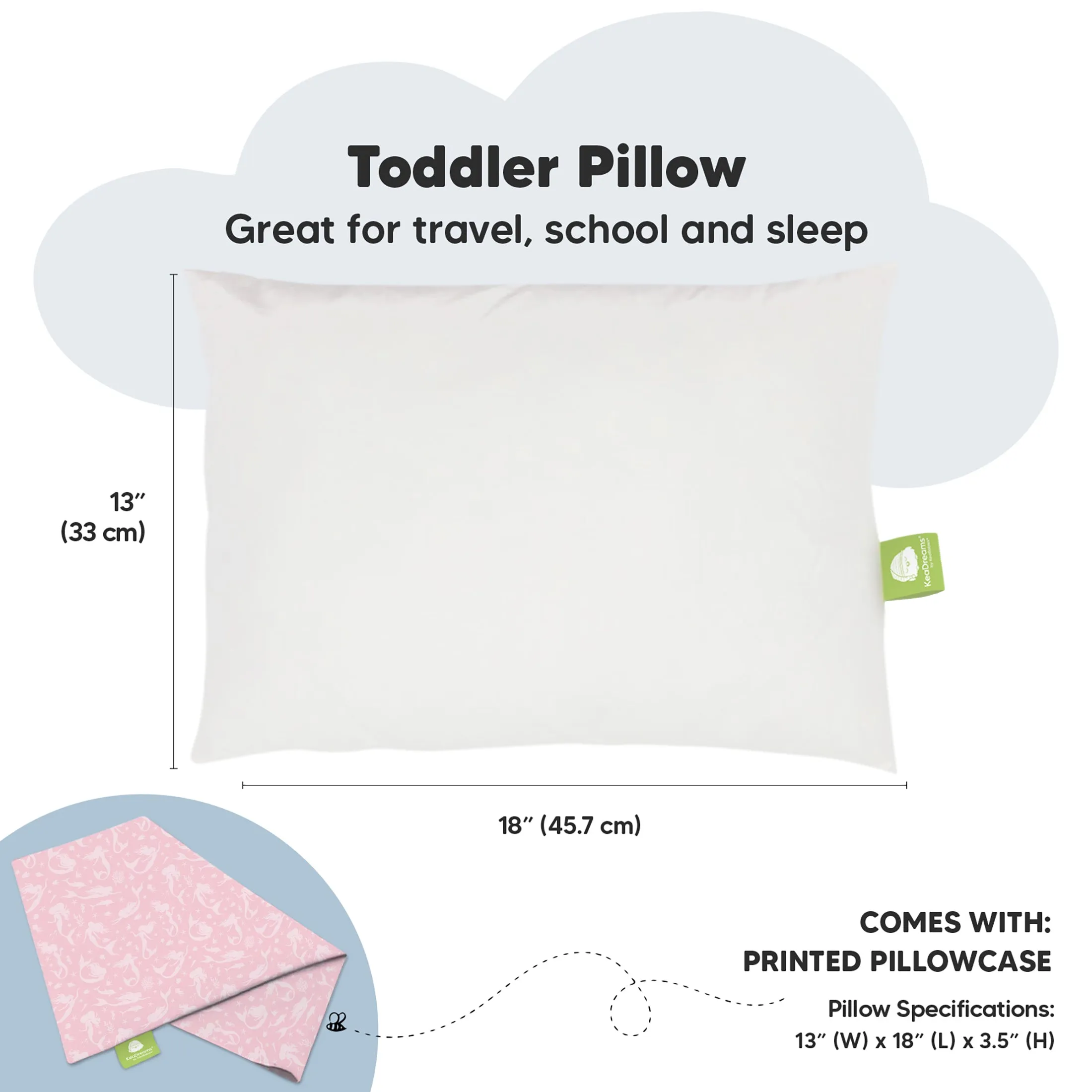 Toddler Pillow with Pillowcase (Mermaid)