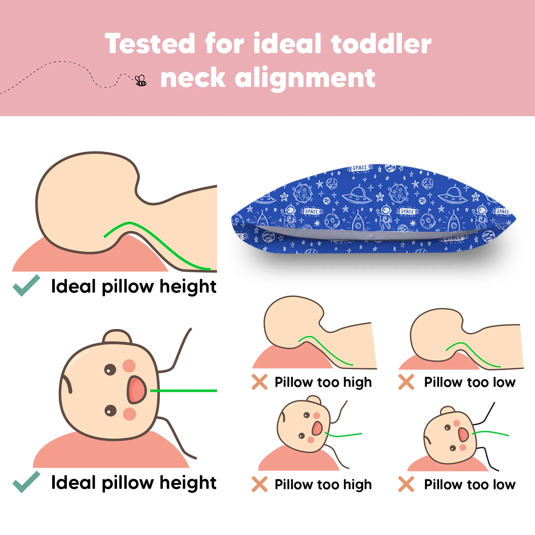 Toddler Pillow with Pillowcase (Off to Space)