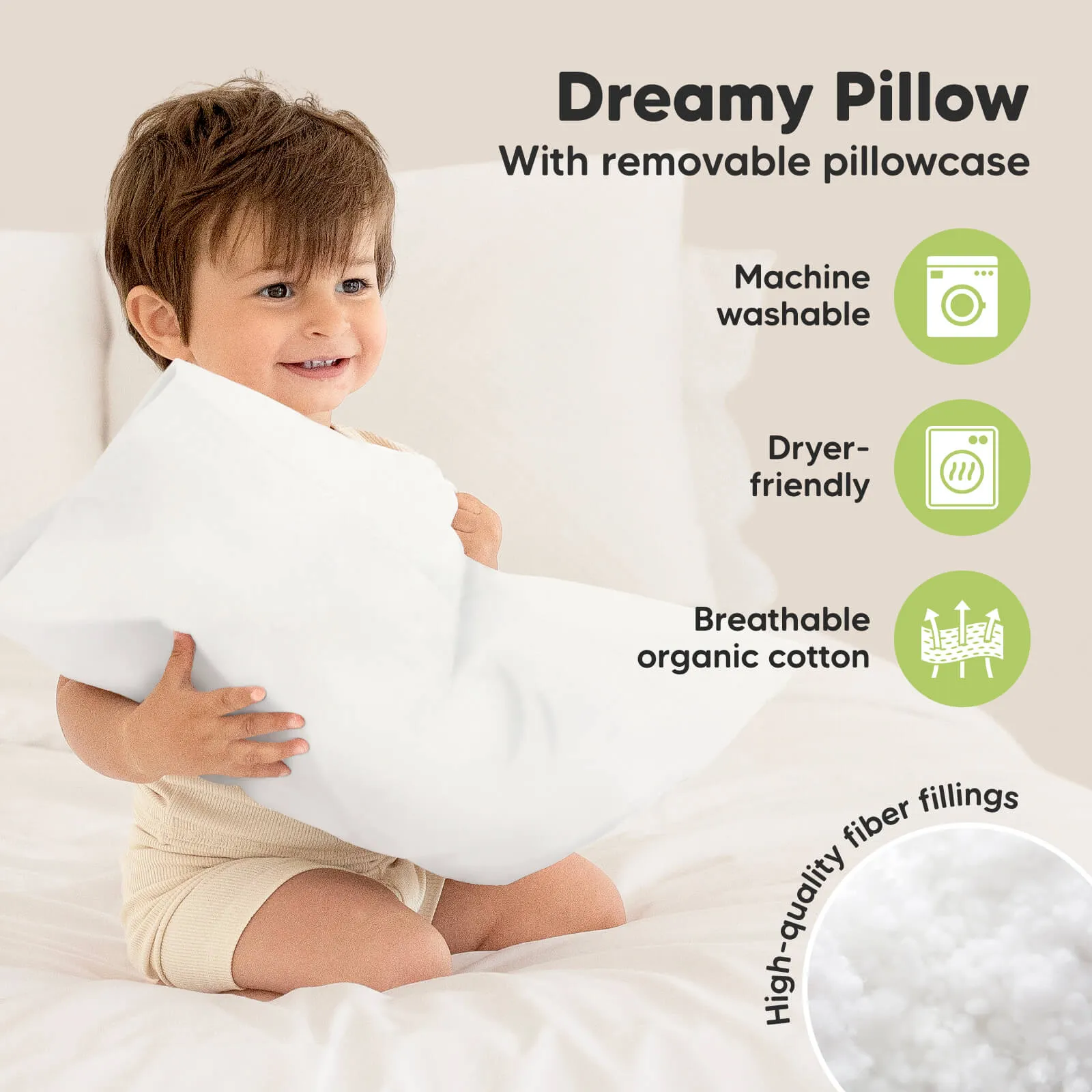 Toddler Pillow with Pillowcase (Pearl Gray)