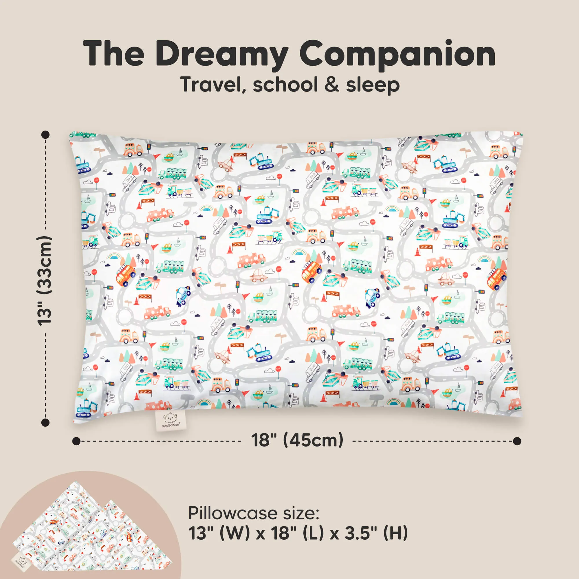 Toddler Pillow with Pillowcase (Roadway)
