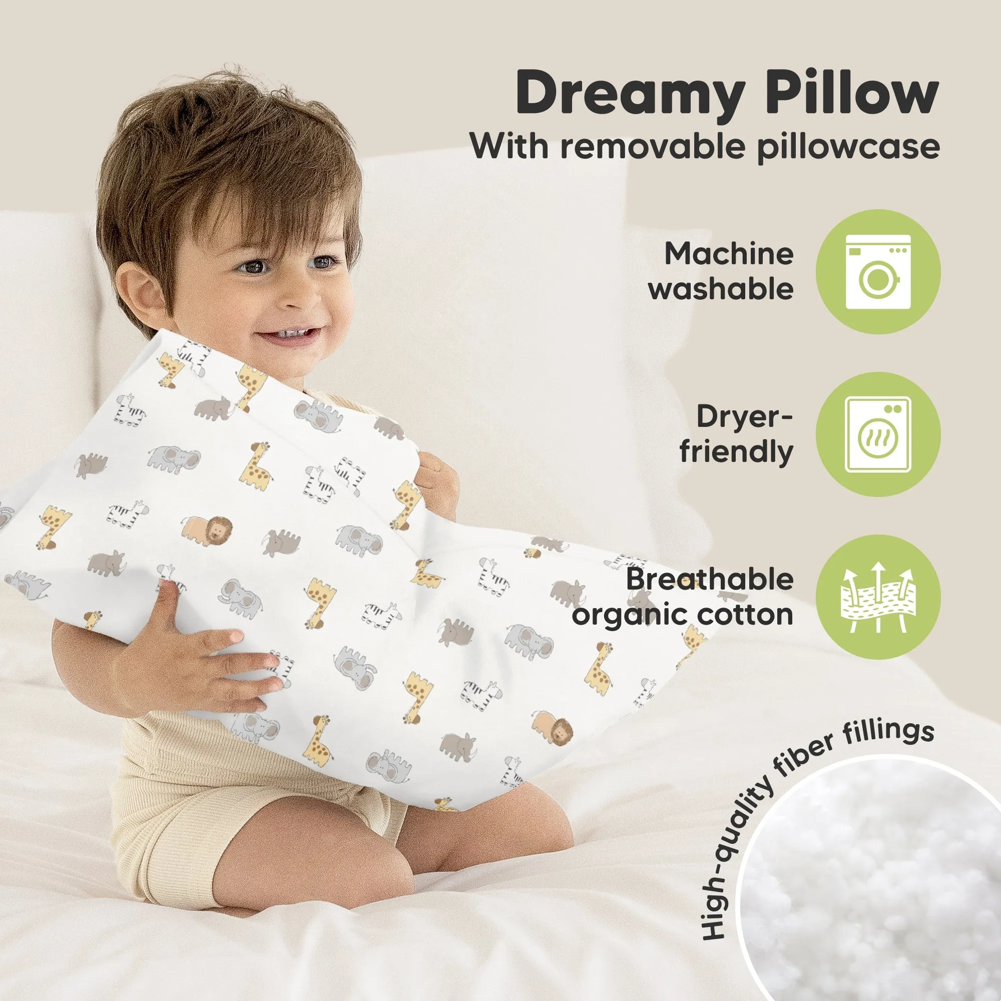 Toddler Pillow with Pillowcase (Safari Echo)