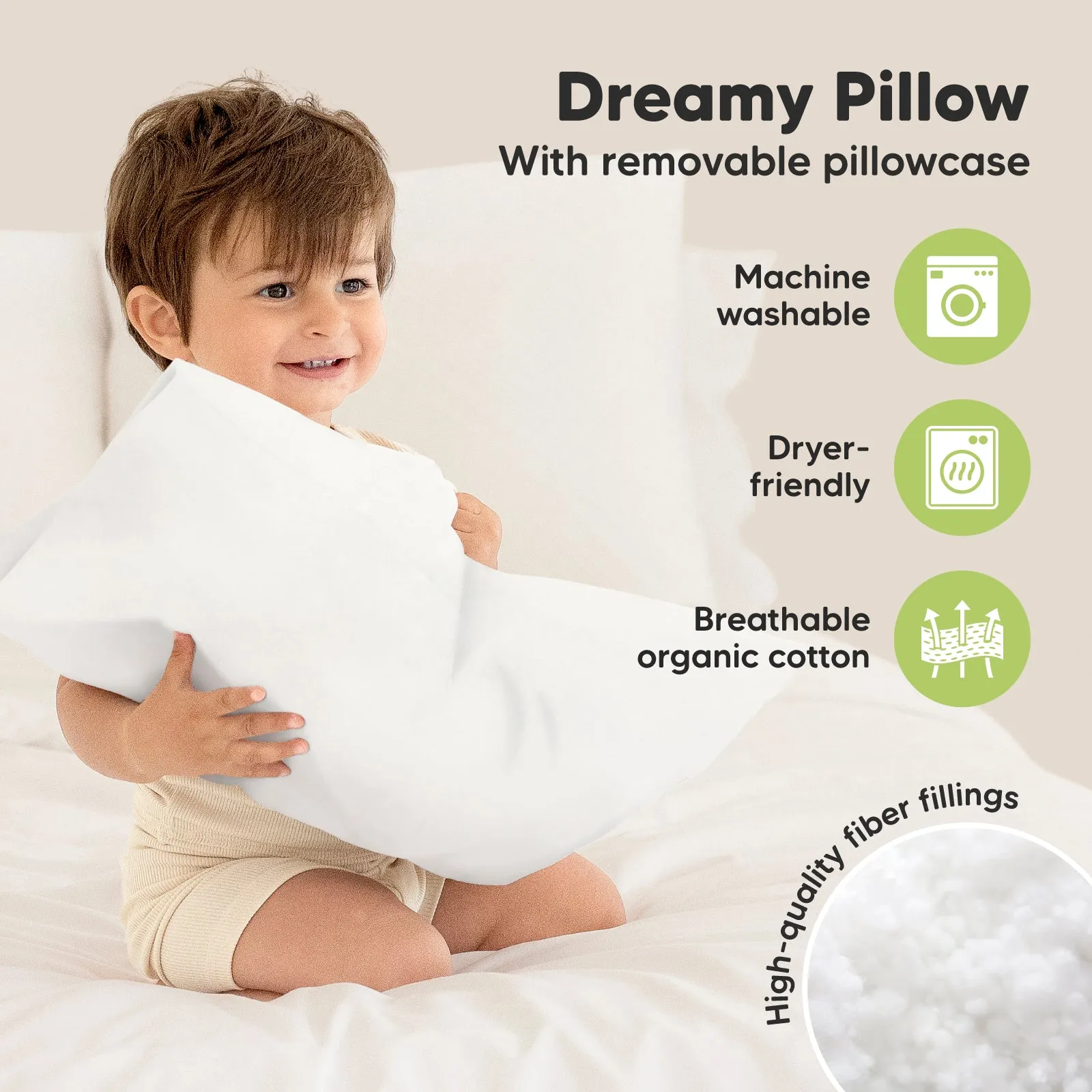 Toddler Pillow with Pillowcase (Soft White)
