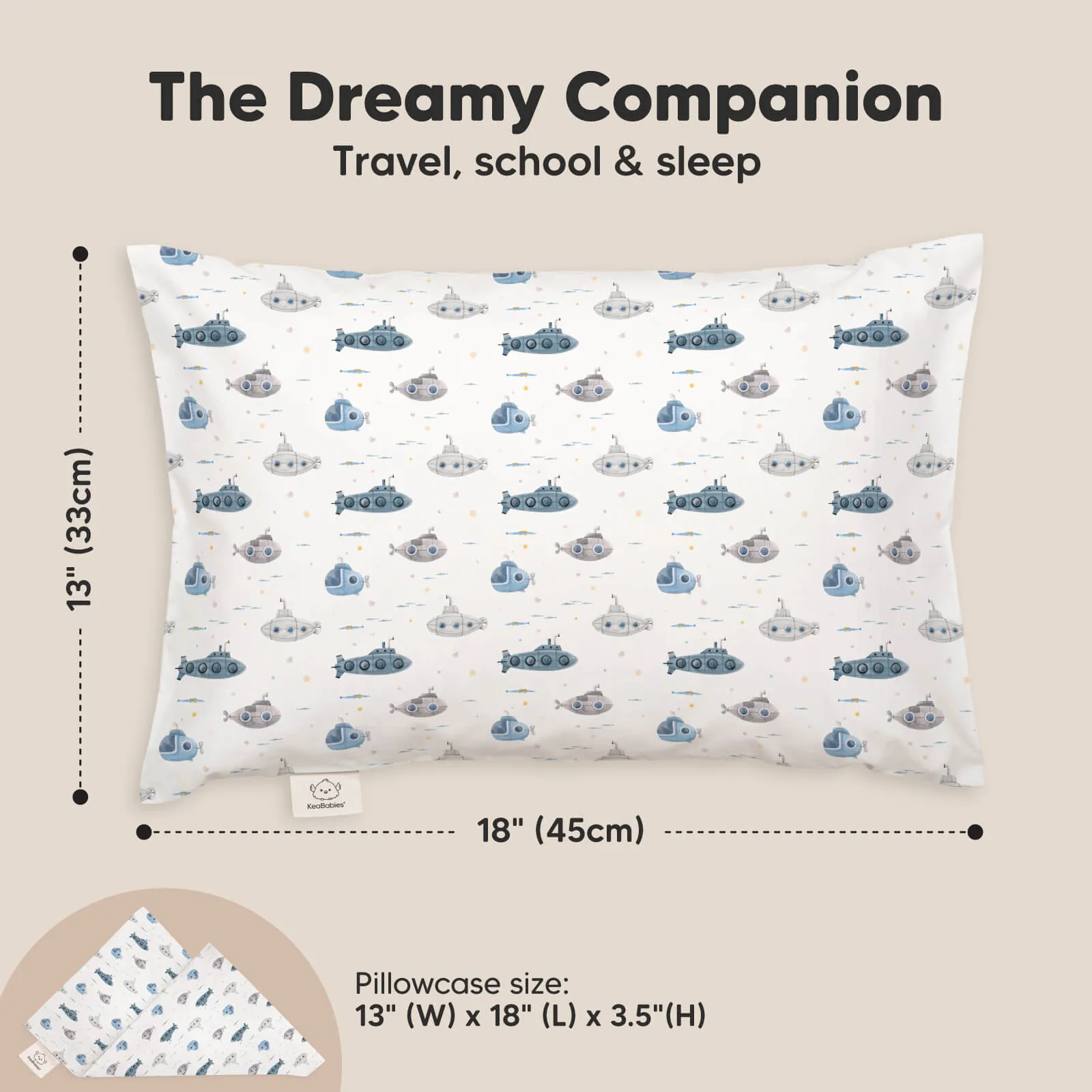 Toddler Pillow with Pillowcase (Submarines)