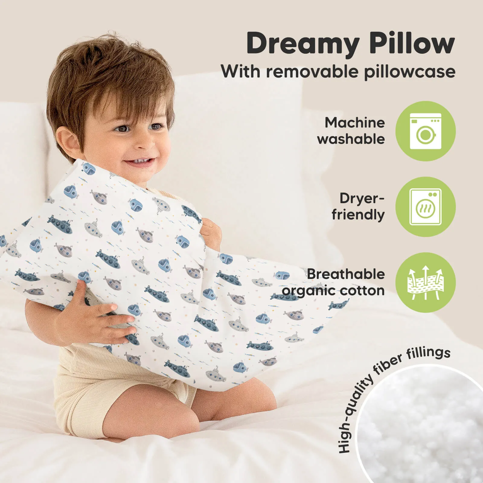 Toddler Pillow with Pillowcase (Submarines)