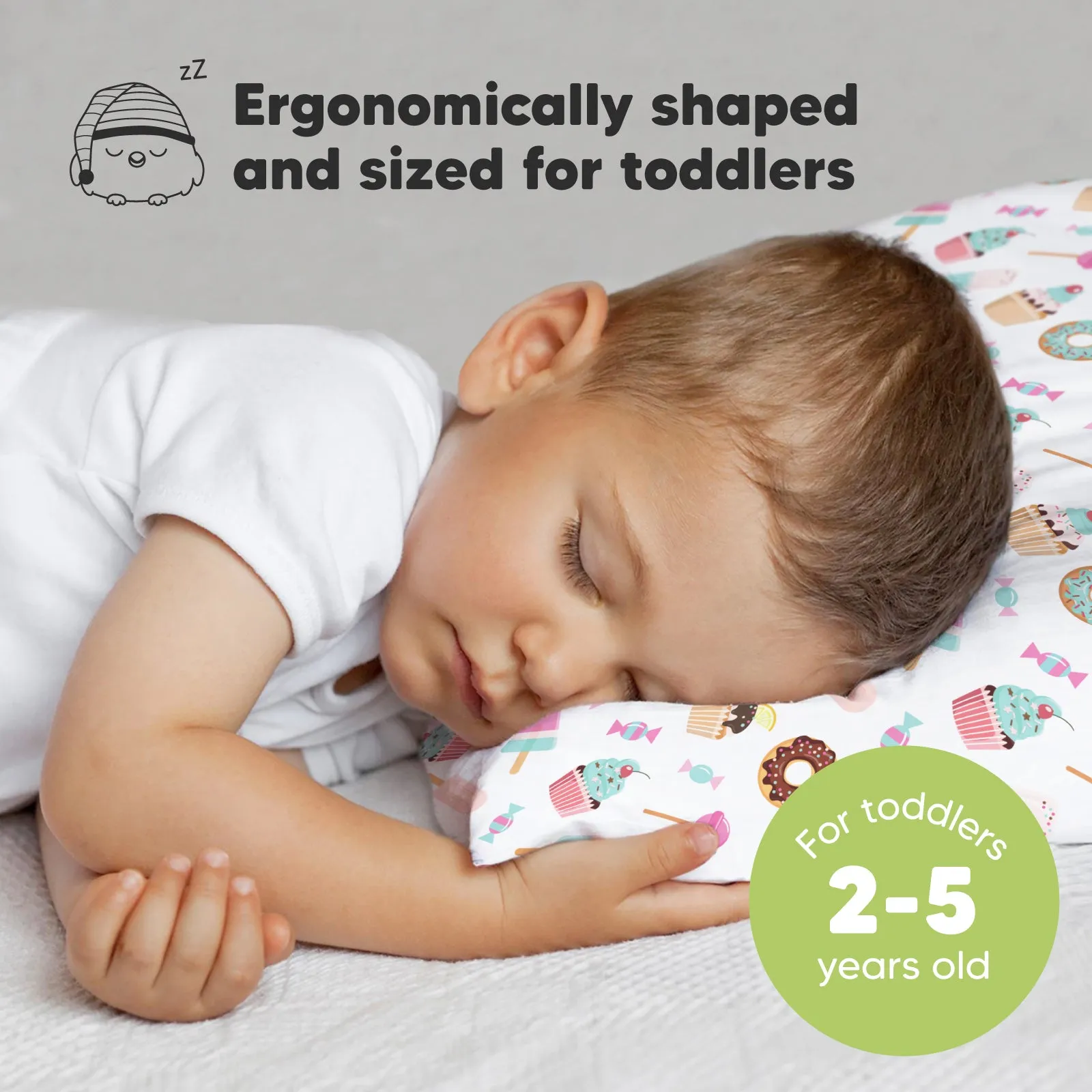 Toddler Pillow with Pillowcase (Sweet Tooth)