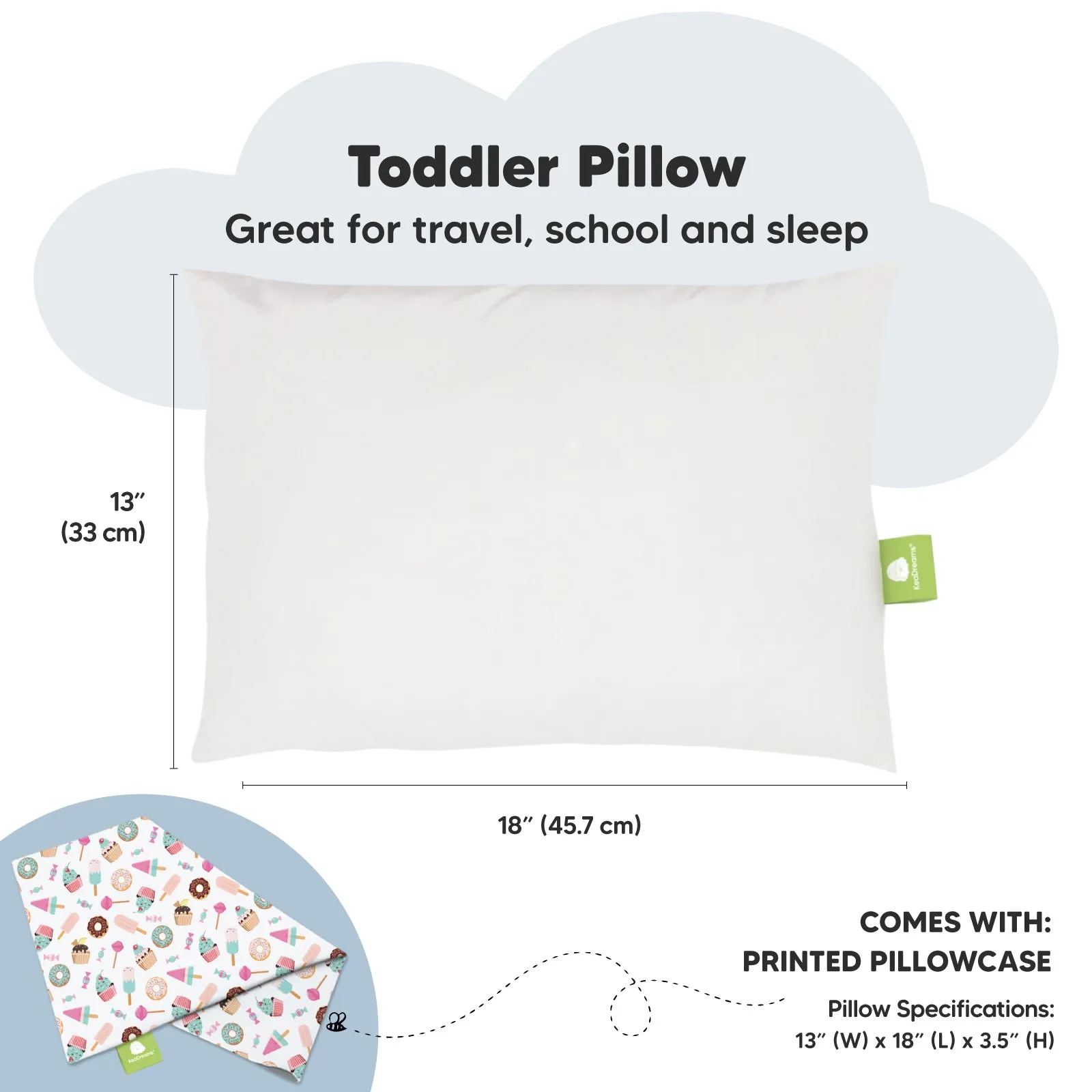 Toddler Pillow with Pillowcase (Sweet Tooth)