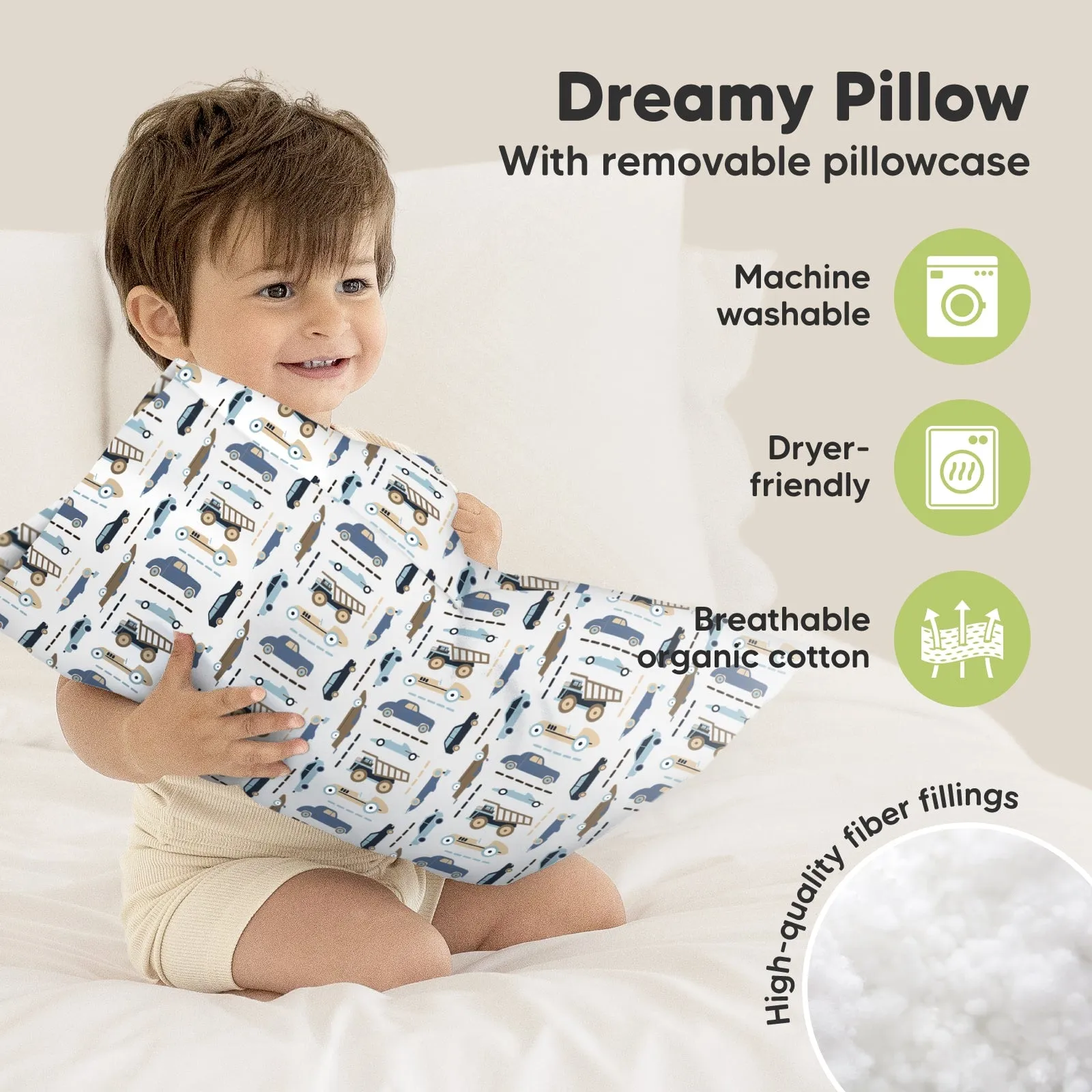 Toddler Pillow with Pillowcase (Vroom)
