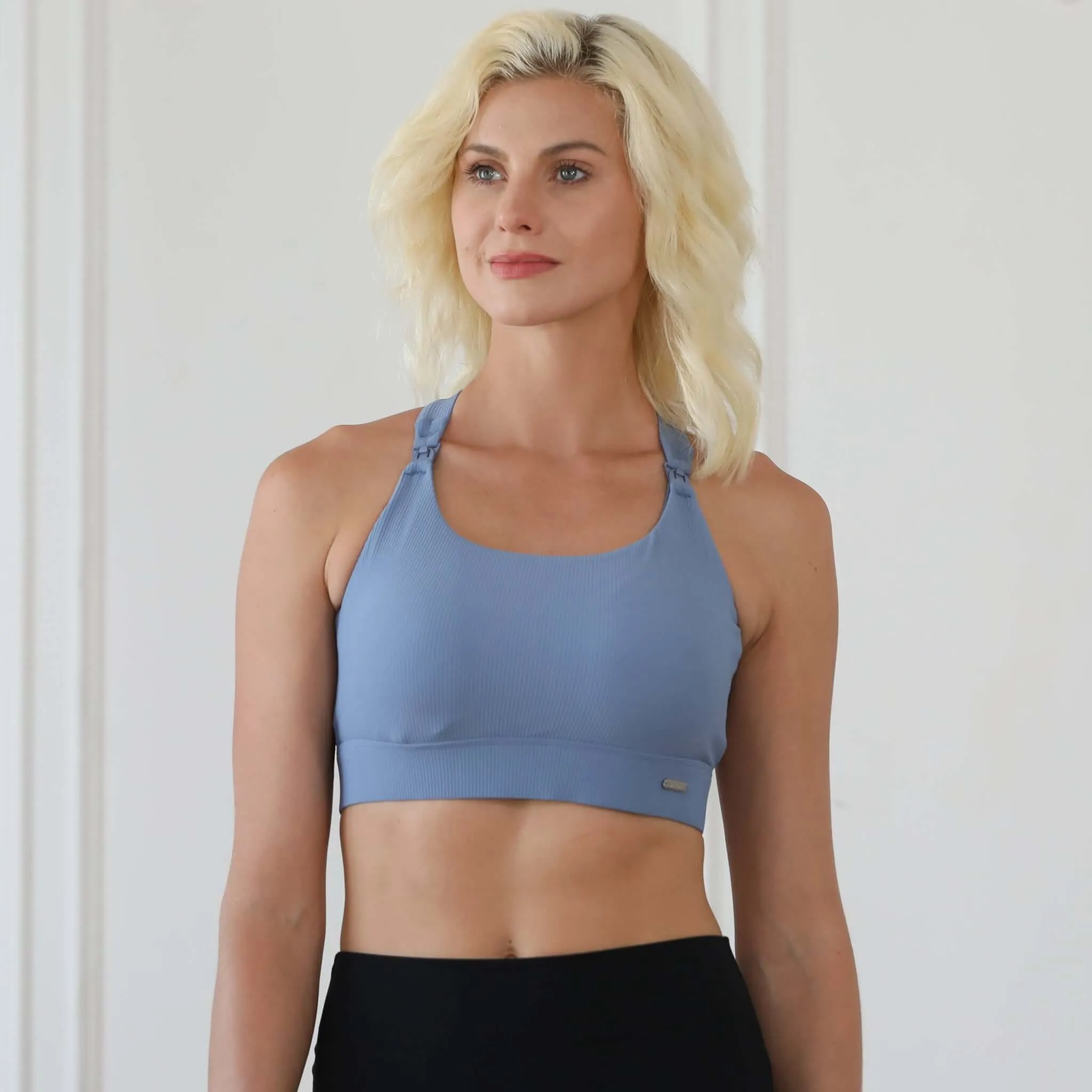 Venice High Impact Full Coverage Nursing Sports Bra | Ribbed Lint Stone